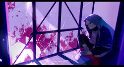  1boy :d against_wall alternate_universe asaiiro between_legs black_sclera black_shorts blood blood_splatter blue_hoodie broken_glass chinese_commentary colored_sclera commentary_request crack cracked_glass crossed_legs dappled_moonlight drop_shadow dusttale english_commentary english_text full_body glass grey_hood grey_socks grid_teeth grin hand_between_legs hand_on_own_thigh highres hood hood_up hoodie indian_style indoors knees_apart_feet_together letterboxed light_particles male_focus mixed-language_commentary moonlight open_clothes open_hoodie paint_splatter red_eyes red_scarf sans_(undertale) scarf shirt shorts sitting skeleton smile socks undertale utdr_(toby_fox) white_shirt window window_shadow 