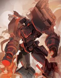  1boy andern3ll arm_cannon highres humanoid_robot joints mecha megatron no_humans red_eyes robot robot_joints science_fiction solo the_transformers_(idw) transformers weapon 