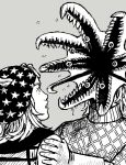  2boys diego_brando emlan extra_eyes grey_background greyscale hands_on_another&#039;s_shoulders horror_(theme) johnny_joestar jojo_no_kimyou_na_bouken kiseijuu monochrome multiple_boys open_mouth parody scary_monsters_(stand) simple_background steel_ball_run 