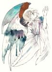  ambiguous_gender ameranpu angel angel_wings arm_up cropped_torso feathered_wings grey_hair highres long_sleeves multiple_wings original pale_skin profile short_hair simple_background solo traditional_media upper_body watercolor_(medium) white_background white_wings wide_sleeves wings 