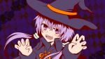  1girl blush gao halloween halloween_background halloween_costume hat nicoseiga90270341 purple_hair solo twintails violet_eyes voiceroid witch_hat yuzuki_yukari 