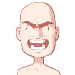  1boy ^_^ bald closed_eyes cocomayo29_(tomato) hololive listener_(inugami_korone) no_shirt open_mouth portrait simple_background smile solo teeth thick_eyebrows v-shaped_eyebrows white_background 