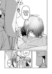 1boy 1other adoptive_siblings androgynous animal_ears asriel_dreemurr comic deltarune furry furry_male glasses goat_boy goat_ears goat_horns hair_over_eyes highres hikokisleep247 hood hoodie horns kris_(deltarune) looking_at_another monochrome one_eye_covered round_eyewear short_hair siblings striped_clothes striped_hoodie striped_sweater sweater tall_male utdr_(toby_fox)