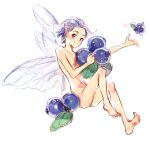  1girl blueberry fairy fairy_wings flat_chest food fruit full_body kuzuvine leaf looking_at_viewer minigirl navel nude original purple_hair short_hair simple_background smile solo violet_eyes white_background wings 