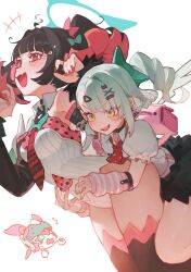  belly from_behind long_hair medium_hair multiple_girls nangong_yu sunna_(zenless_zone_zero) tickling zenless_zone_zero 