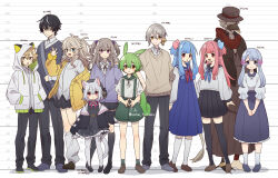  4boys 6+girls animal_ears bell black_hair black_jacket black_pants black_skirt black_socks black_sweater blouse blue_dress blue_eyes blue_hair blue_skirt brown_cardigan brown_hair brown_sweater cardigan cat_ears cat_tail closed_mouth coefont coeiroink collared_shirt commentary_request corn_kuten dress green_hair green_shorts grey_eyes grey_hair hair_between_eyes hair_ornament hair_ribbon hand_up hands_in_pockets height_chart highres hood hood_up hoodie indie_virtual_youtuber iori_yuzuru jacket jingle_bell kasukabe_tsumugi kotonoha_akane kotonoha_aoi kuro_satoshi_uzuki leg_warmers long_sleeves looking_at_viewer mask meimei_himari multiple_boys multiple_girls neck_ribbon one_side_up open_clothes open_jacket open_mouth orange_eyes own_hands_together pants parted_lips pink_eyes pink_hair pink_ribbon plague_doctor_mask pleated_skirt pointy_ears purple_cardigan red_eyes red_scarf ribbon sailor_dress sayo_(voicevox) scarf school_uniform serafuku shirakami_kotarou shirt short_hair shorts sidelocks skirt smile socks suspenders sweater tail tsukuyomi-chan twintails twitter_username urone_if utau violet_eyes virtual_youtuber voiceroid voicevox white_hoodie white_shirt yellow_cardigan yellow_eyes zundamon 