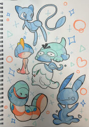  ._. absurdres alternate_color aqua_eyes aqua_theme blue_fire closed_mouth color_connection commentary_request covered_eyes ditto fire from_side full_body green_eyes highres litwick mew_(pokemon) no_humans nostrils open_mouth orthworm pikachu pokemon pokemon_(creature) pokemon_focus psyduck ralts shiny_pokemon smile tanu_pon_(user_110370214) traditional_media transformed_ditto white_background 