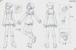  1girl 2000s_(style) badge boots character_sheet gainax lal&#039;c_mellk_mal monochrome necktie notes official_art production_art sadamoto_yoshiyuki short_hair solo top_wo_nerae_2! traditional_media 