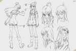  1girl 2000s_(style) boots character_sheet gainax long_hair monochrome nono_(top_wo_nerae_2!) notes official_art production_art sadamoto_yoshiyuki solo top_wo_nerae_2! traditional_media 