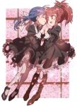  2girls :d aoi_nagisa blue_hair closed_eyes full_body happy holding_hands interlocked_fingers multiple_girls open_mouth redhead school_uniform smile strawberry_panic! suzumi_tamao yuri 