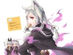  1boy 2girls animal_ears aura candy dark_aura fire_emblem fire_emblem_awakening fire_emblem_heroes food from_side gloves grima_(fire_emblem) holding lollipop long_sleeves multiple_girls paw_gloves paws red_eyes robaco robin_(fire_emblem) robin_(fire_emblem)_(female) robin_(fire_emblem)_(male) short_hair simple_background twintails white_background white_hair wolf_ears 