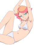  1girl amanda_o&#039;neill armpits bikini breasts green_eyes little_witch_academia multicolored_hair navel orange_hair satochi_(twitter) short_hair small_breasts swimsuit two-tone_hair white_bikini witch 