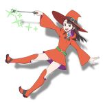  1girl boots brown_hair hat kagari_atsuko little_witch_academia long_hair luna_nova_school_uniform open_mouth red_eyes satochi_(twitter) school_uniform witch witch_hat 