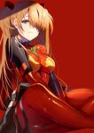  1girl bangs blue_eyes bodysuit breasts eyepatch frown gloves hair_between_eyes hair_ornament hair_over_one_eye highres long_hair looking_at_viewer medium_breasts neon_genesis_evangelion orange_hair pilot_suit plugsuit red_bodysuit sitting solo souryuu_asuka_langley togo_(korlsj1235) turtleneck two_side_up 