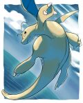  claws closed_mouth clouds commentary_request day donnpati dragonite full_body gen_1_pokemon highres looking_back no_humans outdoors pokemon pokemon_(creature) sky solo tail wings 