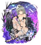  1girl black_panties blue_eyes breasts graveyard grey_hair highres large_breasts long_hair looking_at_viewer navel original panties skull solo tomura2maru underwear very_long_hair 