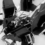  char&#039;s_counterattack char&#039;s_counterattack_-_beltorchika&#039;s_children close-up from_above gundam hi-nu_gundam highres kuroiwa_cookie looking_ahead mecha monochrome no_humans sketch solo v-fin white_eyes 