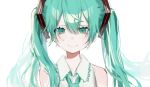  1girl aqua_eyes aqua_hair bangs bizet close-up hatsune_miku highres looking_at_viewer sad solo tears twintails vocaloid white_background 