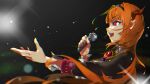  1girl anzai_growth bangs black_headband chromatic_aberration from_side headband highres hololive horns kiryuu_coco long_hair open_mouth orange_hair pointy_ears solo violet_eyes virtual_youtuber 