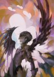  1boy abstract amamiya_ren black_hair black_wings detached_wings feathered_wings heart highres liba_(leo8d) male_focus mask persona persona_5 solo wings 