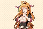 1girl ahoge bangs breasts breath_in_boi_(meme) english_commentary ex-walmart_wagie hands_together hololive horns kiryuu_coco large_breasts long_hair meme orange_hair red_eyes solo very_long_hair virtual_youtuber 