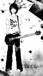  crown guitar instrument monochrome no-life no-music pants short_hair treble_clef 