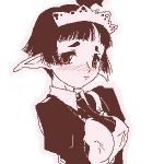  blush bust elf erect_nipples impossible_clothes lowres maid maid_headdress monochrome oekaki pink pointy_ears puffy_sleeves red_eyes spot_color 