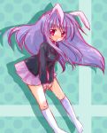  animal_ears blazer bunny_ears kneehighs leaning_forward long_hair purple_hair rabbit_ears red_eyes reisen_udongein_inaba sketch skirt socks solo touhou v_arms white_legwear 