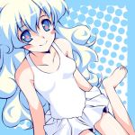  barefoot blue_eyes blush_stickers looking_at_viewer lowres nia_teppelin one-piece one-piece_swimsuit smile swimsuit tengen_toppa_gurren_lagann white_swimsuit 