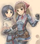  alicia_melchiott blue_eyes blue_hair brown_eyes brown_hair darcsen isara_gunther long_hair military military_uniform senjou_no_valkyria senjou_no_valkyria_1 shawl short_hair skirt thighhighs twintails uniform 