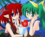  drink green_hair head_wings kieyza kiezya koakuma pointy_ears red_hair redhead touhou 