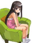  bad_id black_eyes black_hair camisole couch hizashi_no_naka_no_real long_hair sitting sketch socks sofa tsutsumi_kinuka 