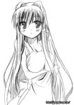  clannad face fujibayashi_kyou monochrome naked_apron ryuuryuu 