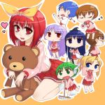  &lt;3 chibi heart hoshina_tomoko kamigishi_akari kurusugawa_serika lesskiss multi robot_ears school_uniform stuffed_animal stuffed_toy teddy_bear to_heart 