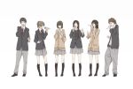  cardigan everyone glasses kajiki microphone necktie pants school_uniform skirt 