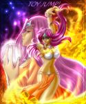  circlet crystal_ball dancing dark_skin dragon_quest dragon_quest_iv dress element_bender fire fu-ka hairpiece hat long_hair magic manya minea purple_eyes purple_hair swimsuit violet_eyes 