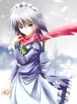  braid izayoi_sakuya maid ribbon ribbons scarf silver_hair snow touhou zb 