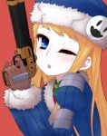  blonde_hair blue_eyes gloves gun gunner hat lesskiss long_hair sekaiju_no_meikyuu weapon wink 