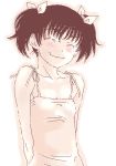  arms_behind_back blush camisole closed_eyes flat_chest lowres monochrome oekaki short_twintails smile solo twintails 