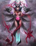  1girl breasts devil feathers head helmet large_breasts original red_eyes solo toyzhung wings 