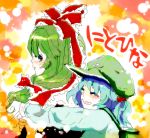  green_hair hat kagiyama_hina kawashiro_nitori oekaki ribbon touhou 