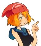  blue_eyes breasts dismay dismay_(pokemon) fusion haruka_(pokemon) hat hikari_(pokemon) kasumi_(pokemon) lowres orange_hair pointing pokemon simple_background solo white_background 