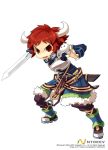  armor buffalo_(trickster) fighting_stance horns male red_eyes red_hair redhead short_hair sword trickster weapon 