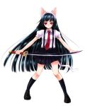  black_hair cat_ears highres red_eyes school_uniform solo sword tail usa_(artist) usaki_(ama) weapon 