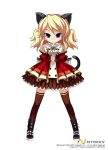  armcho blonde_hair brooch cat_(trickster) cat_ears cat_tail dress jewelry purple_eyes smile standing tail thigh-highs thighhighs trickster twintails violet_eyes 