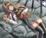  alicia bad_id boots brown_hair green_eyes hairband hijiri lying on_back porori sword thigh-highs thigh_boots thighhighs valkyrie_profile valkyrie_profile_2 weapon you_gonna_get_raped zettai_ryouiki 