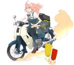  honda_cub long_hair maid motor_vehicle motorcycle original pink_hair simple_background takagi_(tansuke) tansuke thigh-highs thighhighs vehicle 