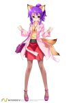  armcho bag fox_(trickster) fox_ears fox_tail glasses multi_tail multiple_tails pantyhose ponytail purple_hair skirt tail trickster 