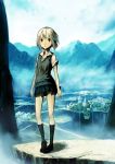  clouds flat_chest houru mountain mountains original scenery school_uniform short_hair silver_hair skirt sky standing white_hair 