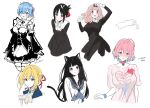  6+girls black_hair blonde_hair blue_eyes blue_hair blush breasts chitanda_eru collar fujiwara_chika hair_over_one_eye hyouka idolmaster idolmaster_cinderella_girls kaguya-sama_wa_kokurasetai_~tensai-tachi_no_renai_zunousen~ korean_commentary korean_text large_breasts looking_down maid medium_hair mery_(yangmalgage) multiple_girls one_eye_covered pink_eyes pink_hair re:zero_kara_hajimeru_isekai_seikatsu red_eyes rem_(re:zero) school_uniform serafuku shinomiya_kaguya short_hair sketch smile v violet_evergarden violet_evergarden_(character) violet_eyes white_background yumemi_riamu 